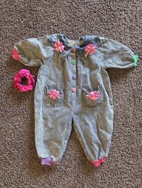 Vintage 80s/90s Mufflings Toddler Romper 24M Whimsical Striped One Piece